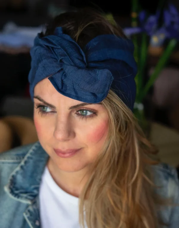 Turbante Fashion in cotone Fantasia  blu 27 Made in Italy