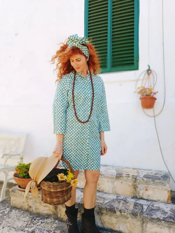 Turbante Fashion in cotone Fantasia design green 22 Made in Italy