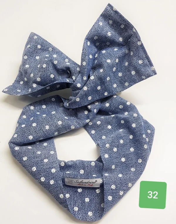 Turbante Fashion in lino Fantasia rigata design pois azzurro 32 Made in Italy