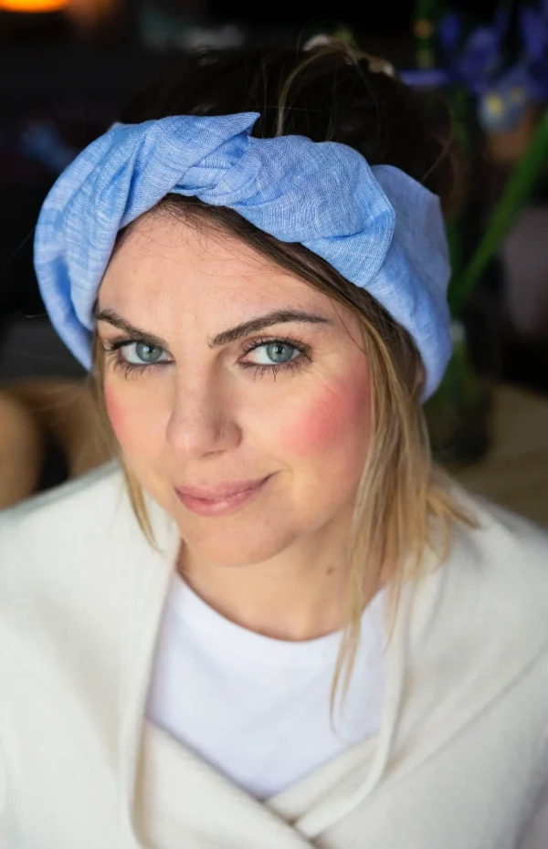 Turbante Fashion in Lino Fantasia design lino azzurro 30 Made in Italy