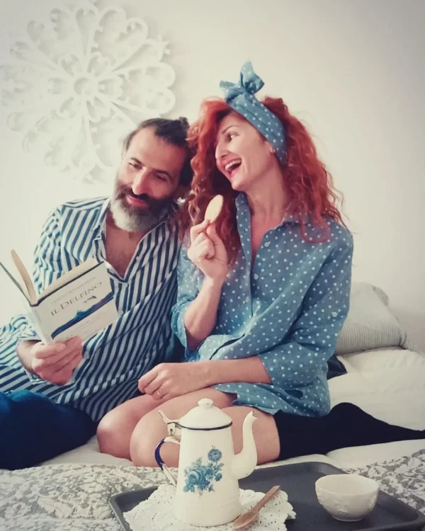 Turbante Fashion in lino Fantasia rigata design pois azzurro 32 Made in Italy