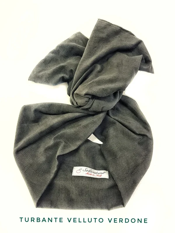 Turbante in velluto verdone oliva puro cotone velluto made in Italy fascia capelli hairband corduroy velvet 100% cotton