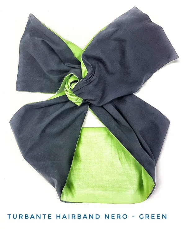 Turbante nero bicolore verde  Fashion in cotone design double face verde nero made in Italy fascia capelli