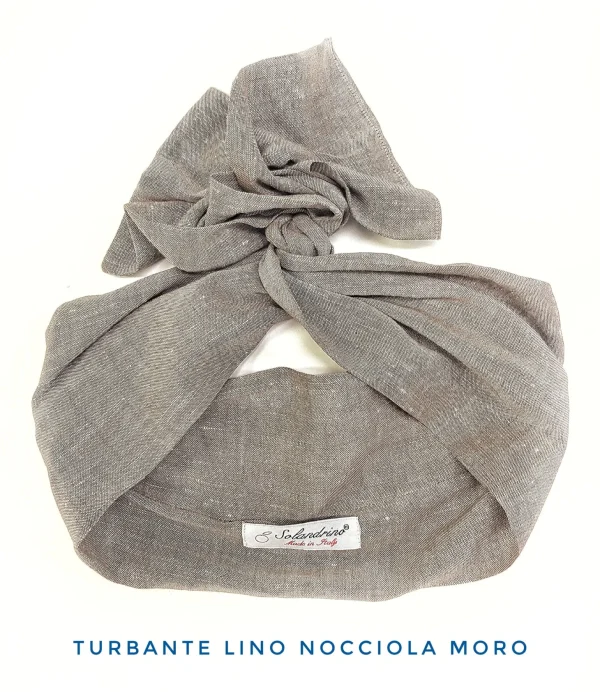 Turbante nocciola moro in lino made in Italy fascia capelli hairband