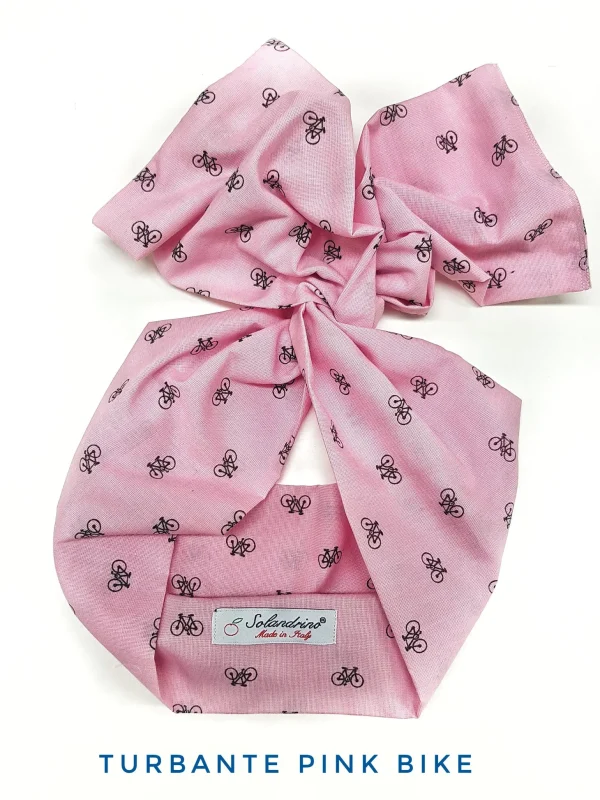 Turbante rosa Fashion in cotone fascia capelli design Pink bike hairband Made in Italy