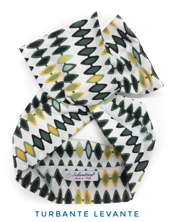 Turbante verde giallo fascia capelli Fashion in cotone design geometrico levante   hairband Made in Italy