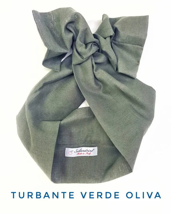 Turbante verde oliva in lino made in Italy fascia capelli hairband