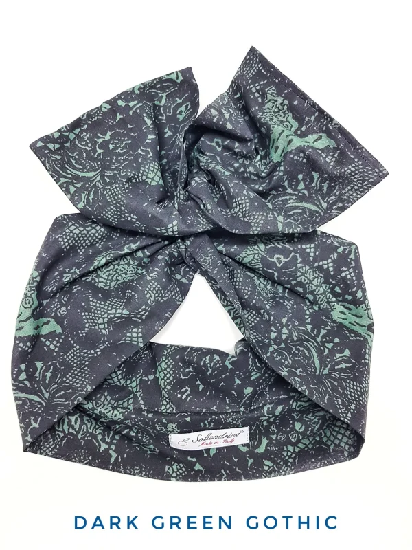 Turbante verdone Fashion in cotone fascia capelli design dark green grunge  hairband Made in Italy