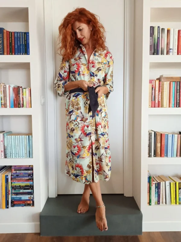 VESTITO LUNGO Donna FANTASIA SIVIGLIA  camicione Vestito collo FINAM  made in italy dress shirt